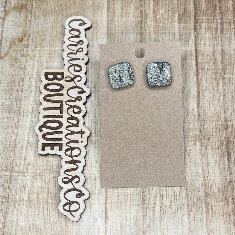Square Stud Earrings - Sparkling Silver-Gold